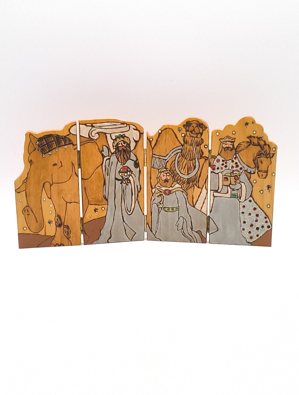 Christmas Nativity Wooden Folding Screen - 3 Wise Men Wood Panel